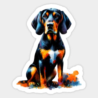 Vibrant Black and Tan Coonhound in Splash Art Sticker